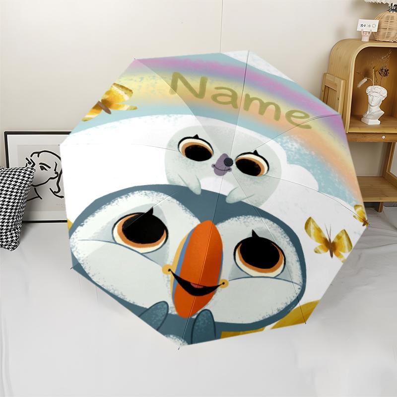 Custom Name Puffin Rock Theme Automatic Umbrella, Lightweight & Portable, 8 Rib, Perfect for Outdoor Travel, Birthdays, Christmas, Gifts.