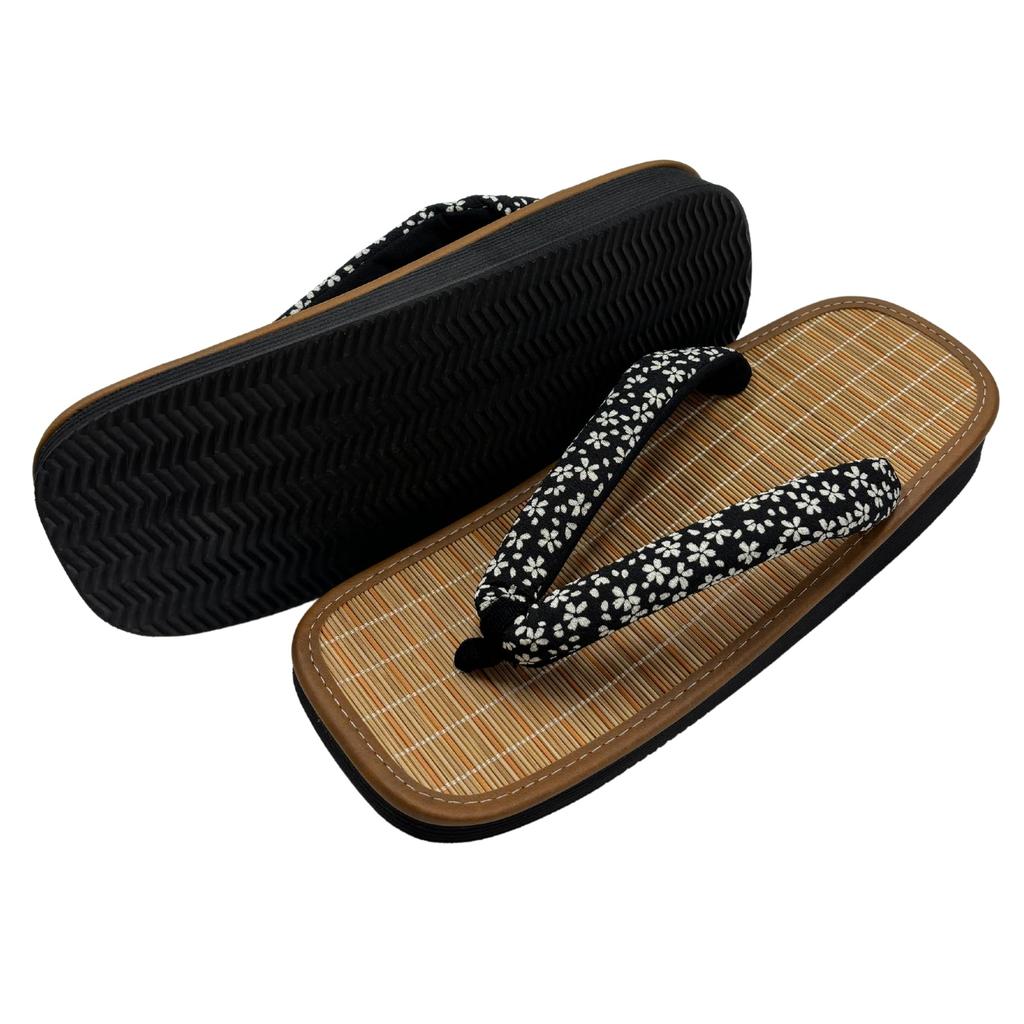 Edoten Geta-sandaler, Bambuyta, Svart Svampsula, Rem i Chirimen-stil, Tillverkade i Japan, Zori-sandaler i japansk stil, Körsbärsblomma, Storlek LL