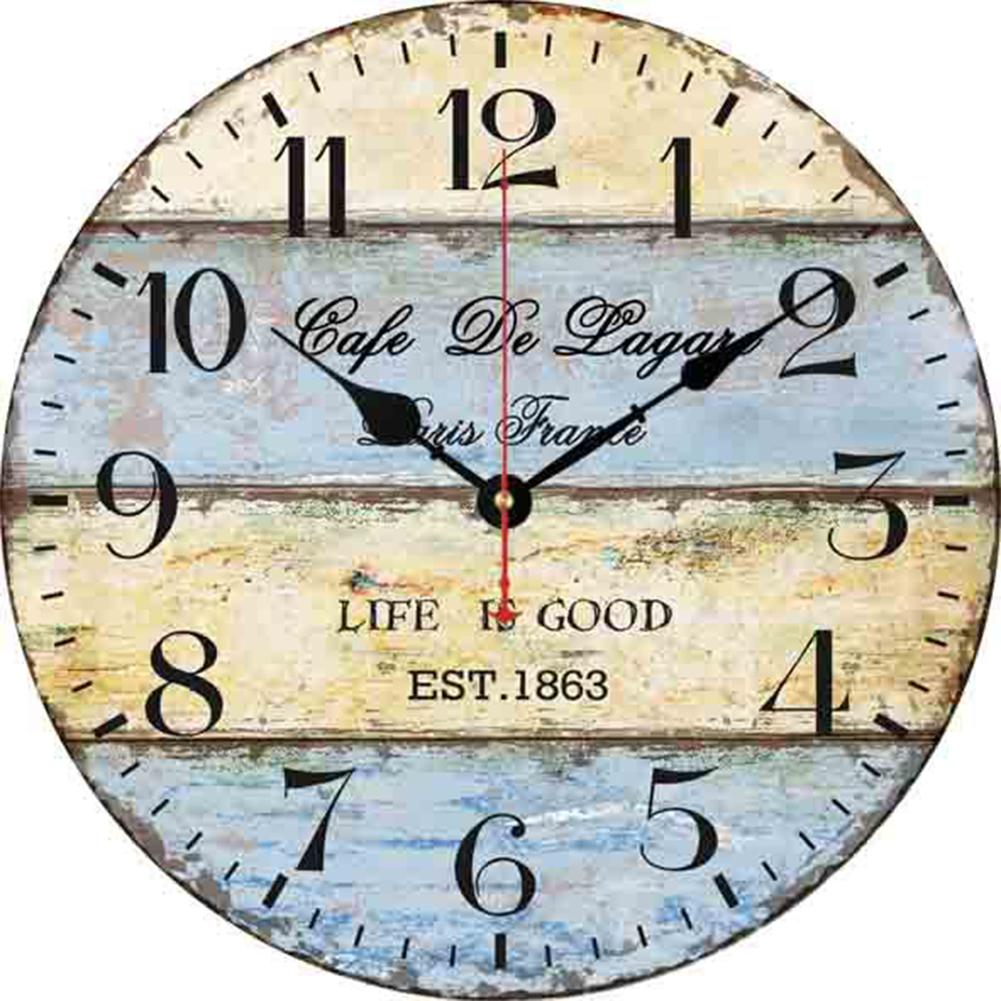

12Inches Beautiful Round Silent Wall Clock Vintage Paint Boards Decorative Clock Mediterranean stripes#1