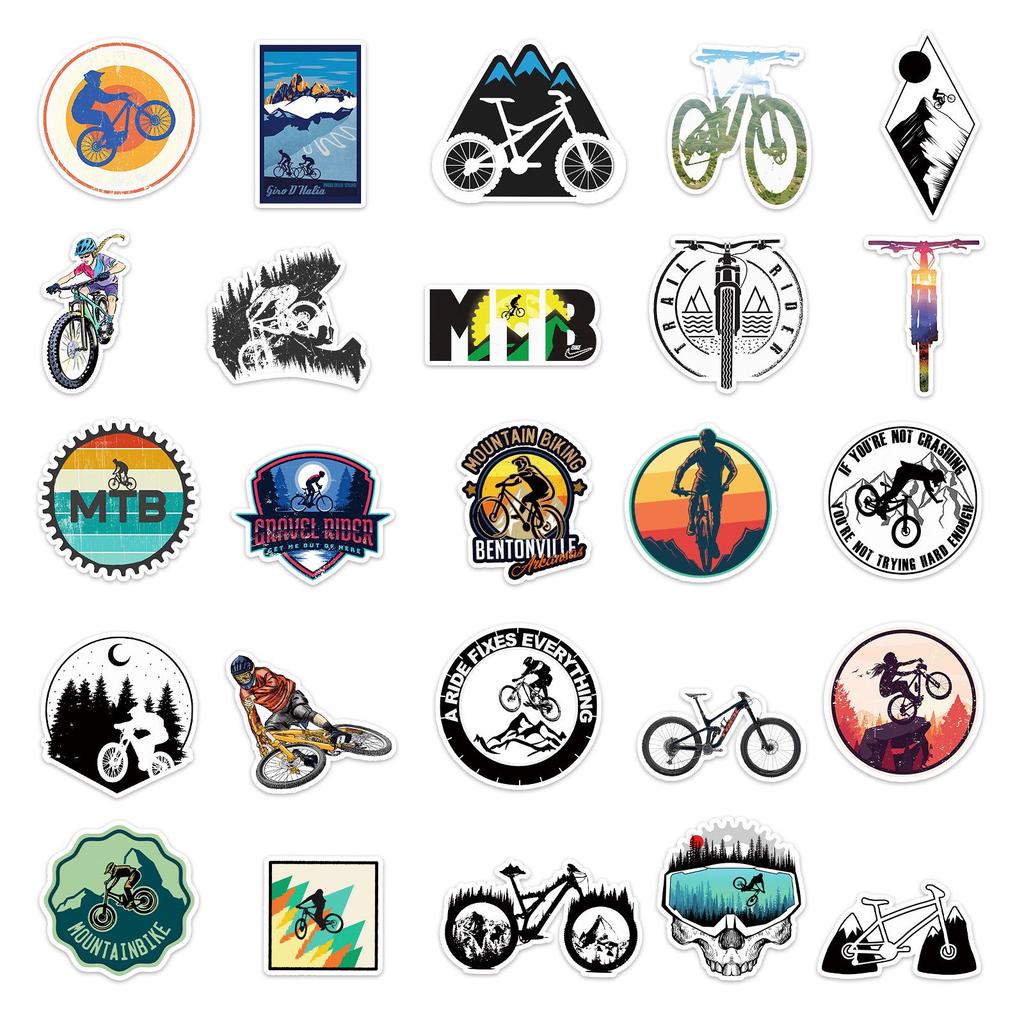 50 Mountain Bike Cartoon Graffiti Stickers: Cool Decor for Skateboards, Water Bottles & Suitcases