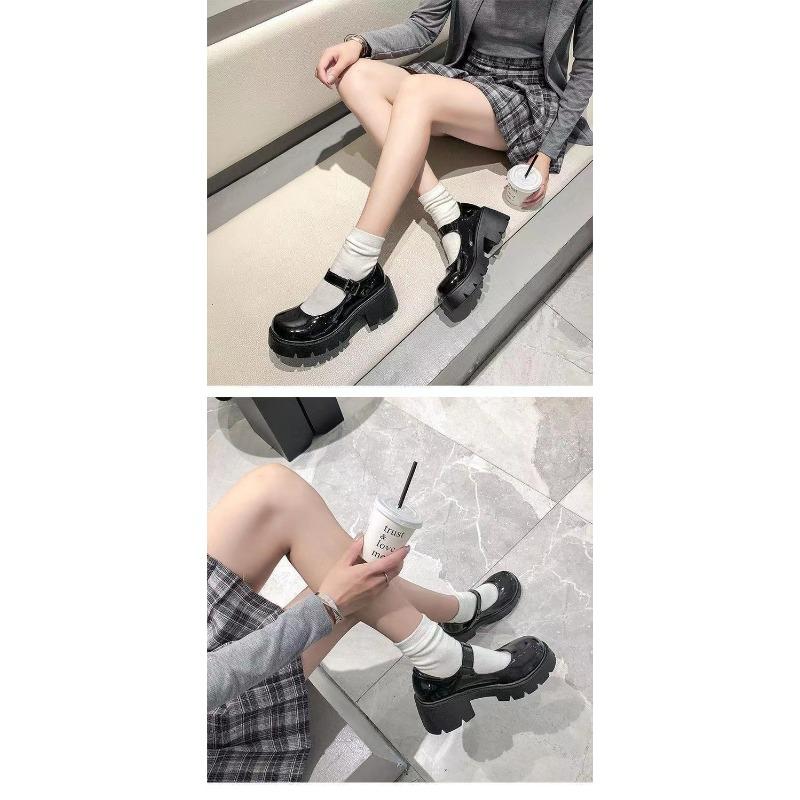 Damen S Schwarze Mary Jane Schuhe Lolita Jk Stil Dicke Sohle Höhensteigernd