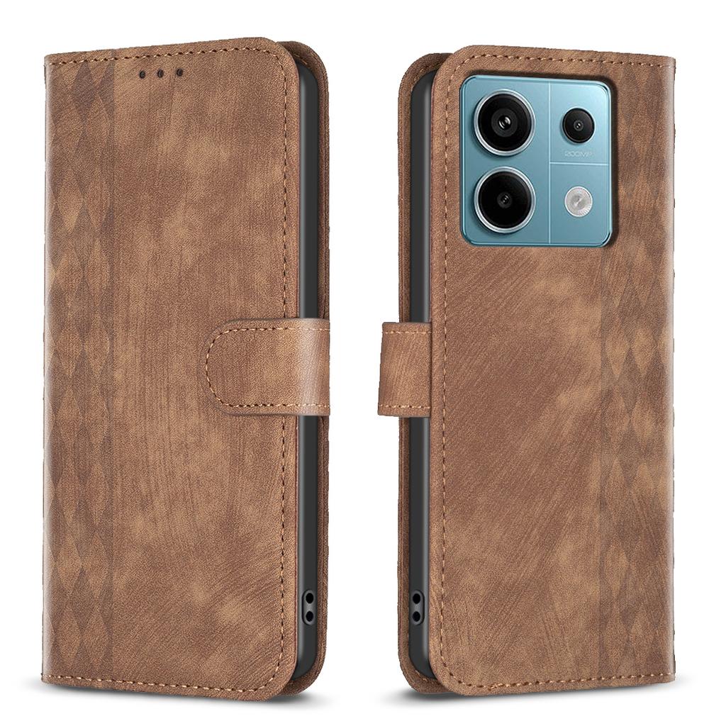 For Xiaomi Redmi Note 13 Pro 5G/Poco X6 5G Leather Case Grid Pattern Folio Wallet Phone Cover