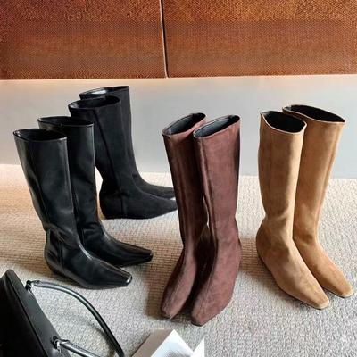 Anti-slip Shoes, Single Insole, Height-increasing, Square Toe, Back Zipper Boots for Women
