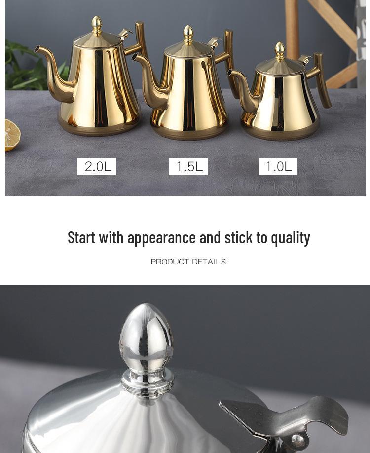 Stainless Steel European-Style Non-Magnetic Kettle Teapot with Filter – Universal for Household, Hotel, and Induction Cookers.