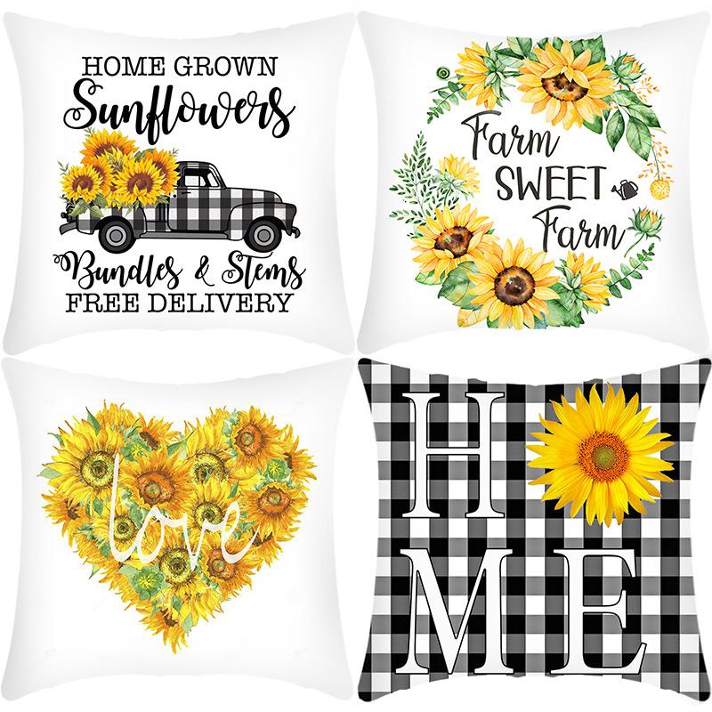 New Thanksgiving Series Printed Sunflower Print Short Plush Sofa Pillow Cushion Cover