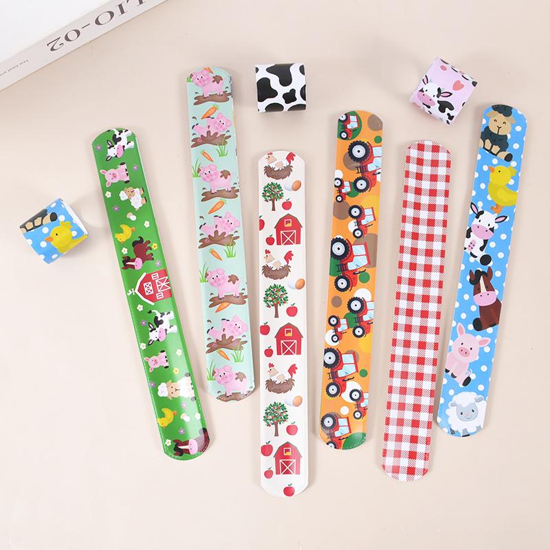 12Pcs Cartoon Farm Animals Slap Bracelets Kids Farm Theme Birthday Party Favors Gifts for Guest Goodie Bag Filler Toys Supplies