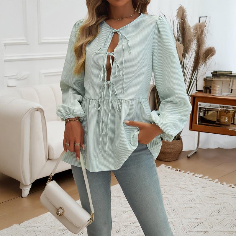 

Повседневная женская рубашка в стиле «отпуск» со шнуровкой на лето XL зелёный