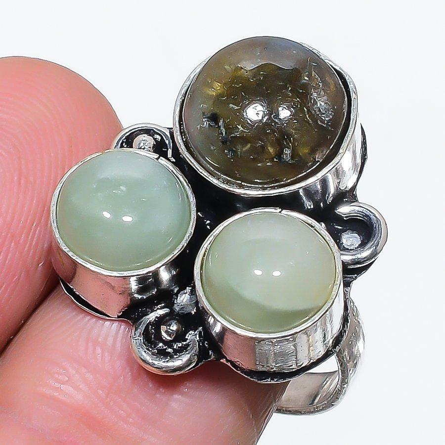 

Natural Prehnite, Labradorite 925 Sterling Silver Jewelry Ring Size 9 E9q84