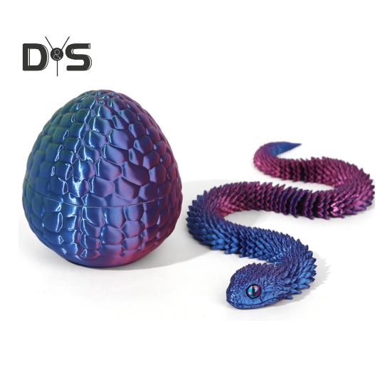 1 Set 3D Printed Snake Egg Figurine Movable Joints Snake Eggshell Figure Fidget Toy Snake Egg with Articulated Snake Inside Desktop Decoration