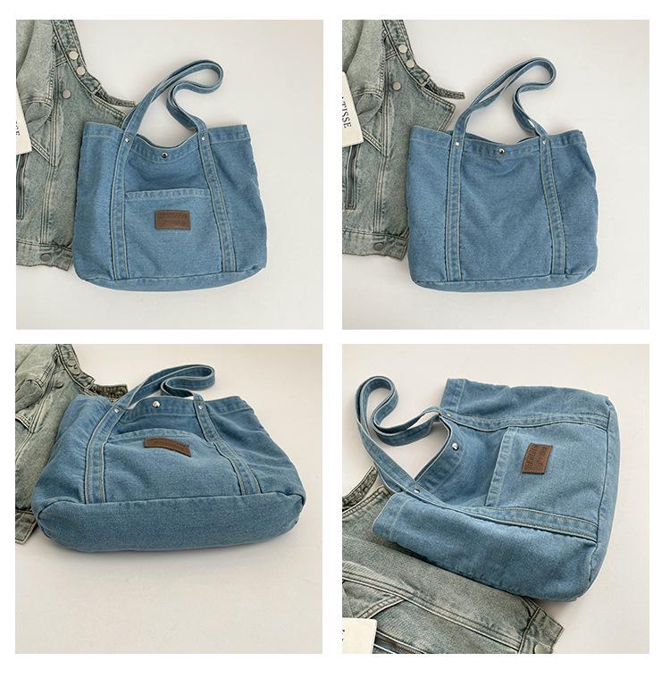 2026 Trendy Large Capacity Denim Tote Bag - Casual and Fashionable Shoulder Bag for Work and Commute