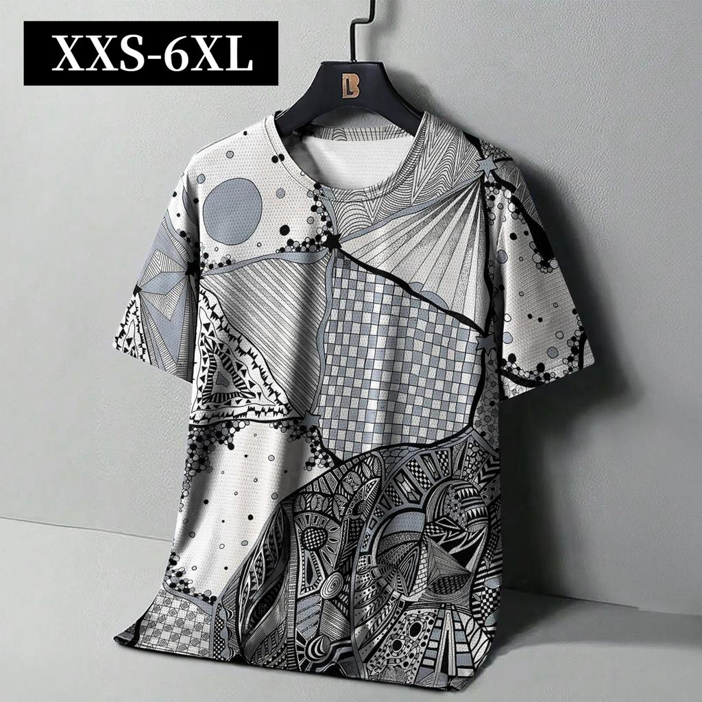 XXS-6XL T-shirt for Men's Vintage Ethnic Print Casual Short Sleeve Tops Tees Summer Round Neck Streetwear Male Loose Men Clothes
