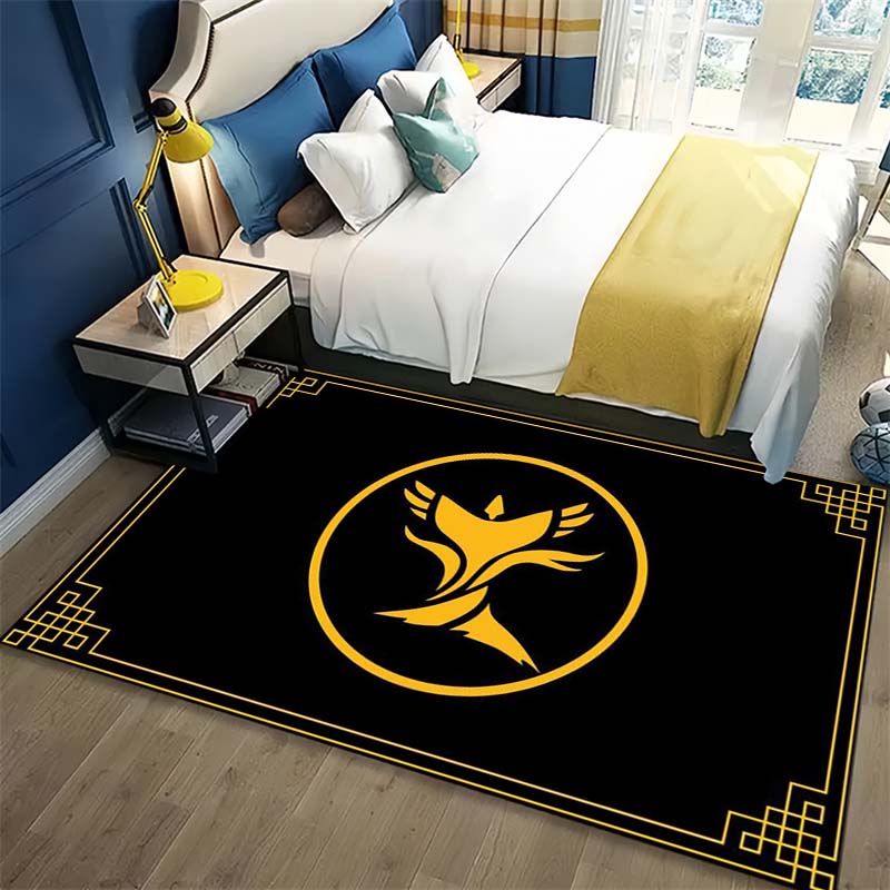 Black Area Rug Golden Phoenix Logo Print, Non Slip Soft Floor Mat Living Room Bedroom Home Decor Indoor Carpet
