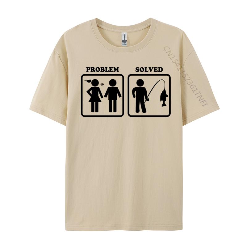 Clothing Problem Solved Funny Fishing Tshirt New Design All Cotton Tops Tees Cosie Men Luxury Designer