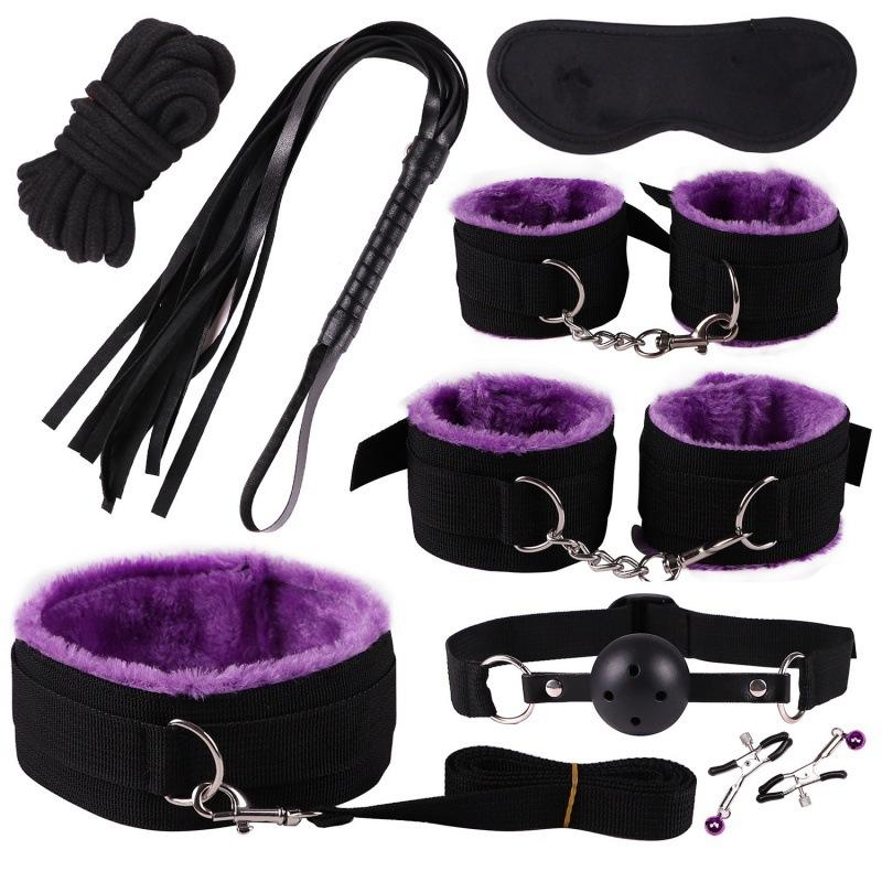8pcs Sex Toy Kits for Couple Erotic Slave Bondage Set  Soft Neck Handcuffs Adult Games Restraints Mouth Gags Nipple Clip Set