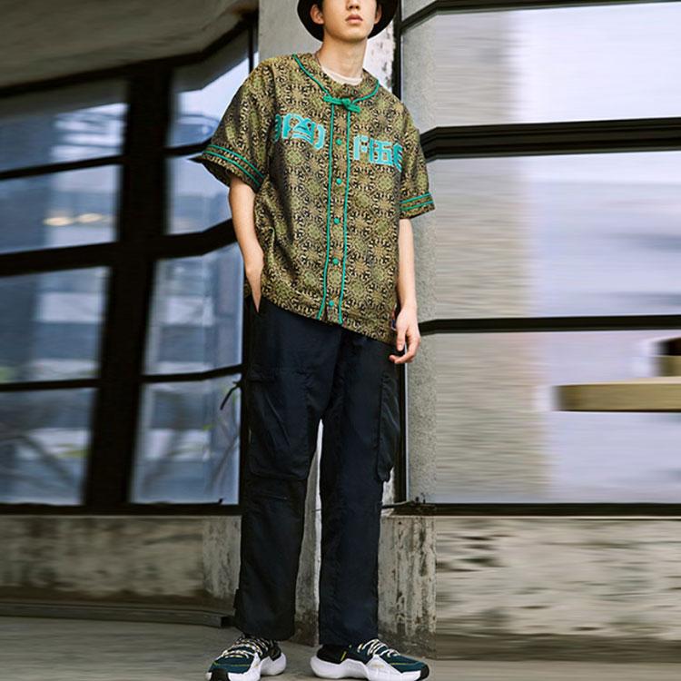 Li Ning Serie Badfive Giacca da baseball a maniche corte ricamata a tema Dunhuang Giubbotti da uomo Giallo-Marrone AFDQ137-1