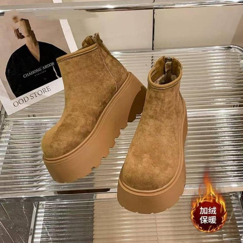 Thick-soled Snow Boots Women's Winter New Small Height Increase Cm Retro Velvet Muffin Short Boots