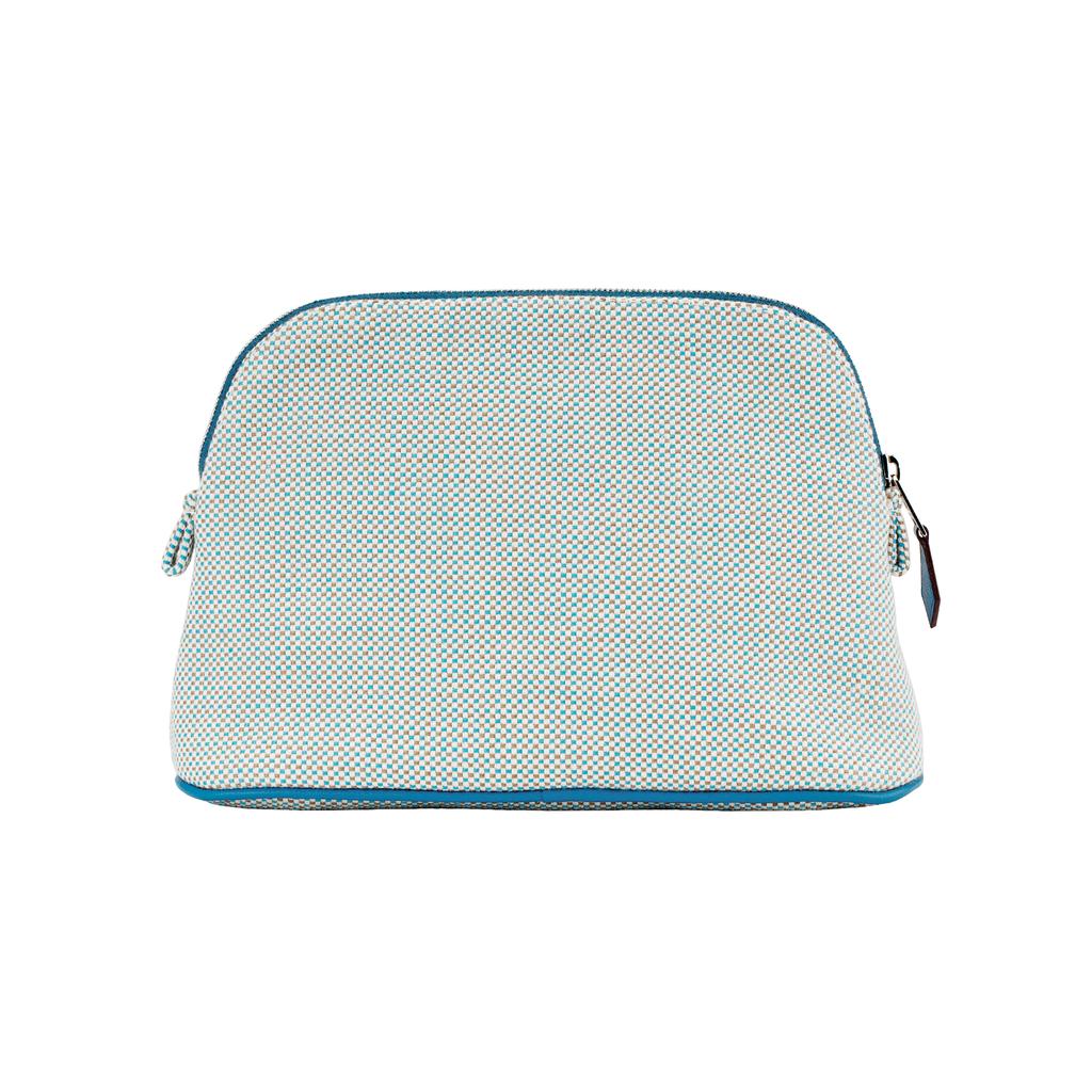 Hermès Bolide Crazy H Embroidered Pattern Palladium Metal Cotton Storage Bag Mini Unisex bags Teal Galette H103750MV05