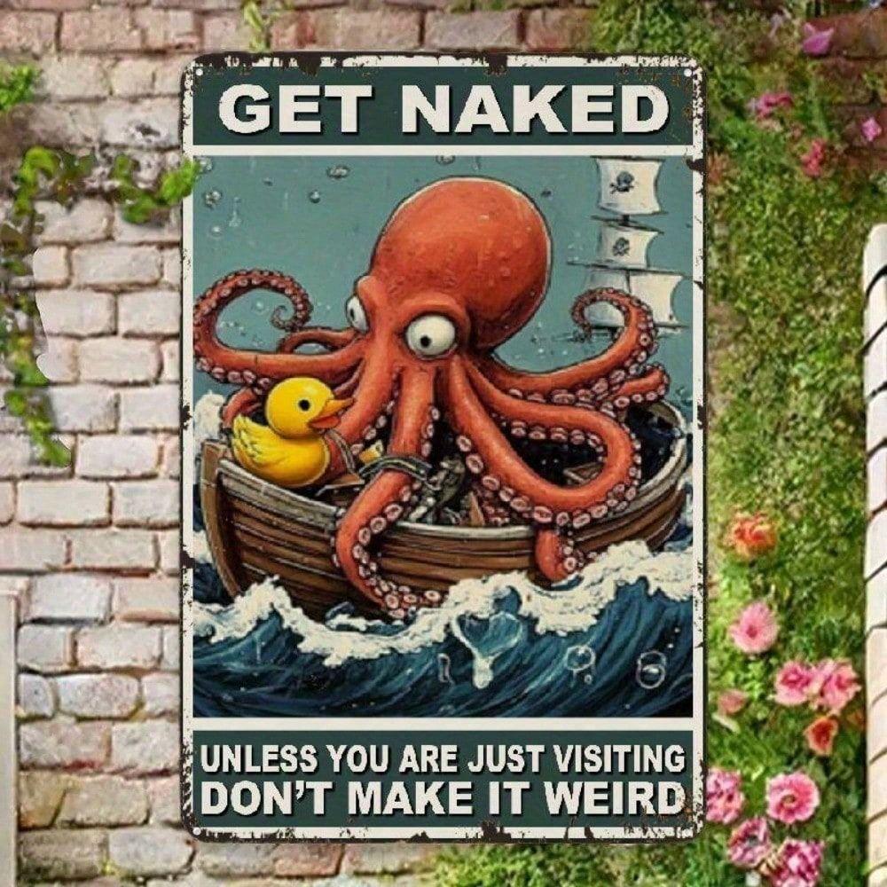 Metal Poster Wall Art Retro Octopus Funny Style Nautical Bar Decor