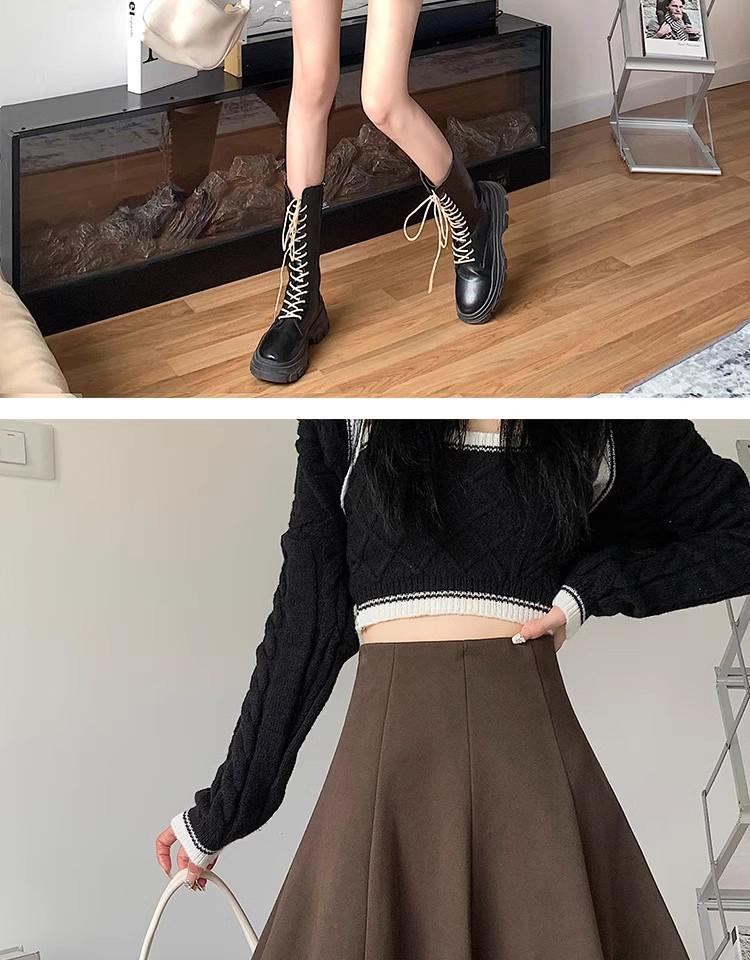 Black Wool Blend Women's A-line Short Skirt - 2026 Autumn/Winter Hip-hugging, Fluffy, Petite, Versatile Umbrella Skirt