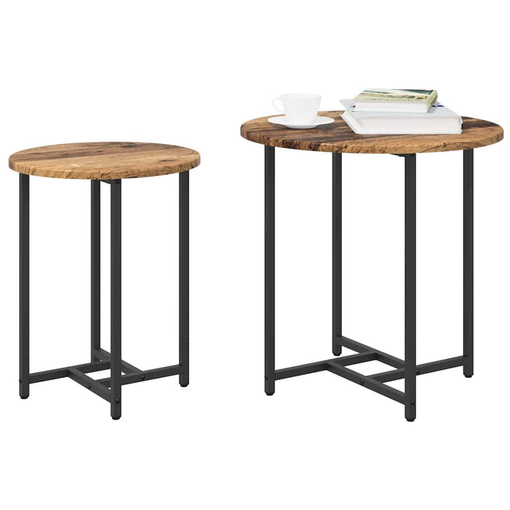 Side Table Set 2 pcs Reclaimed Wood Look & Black