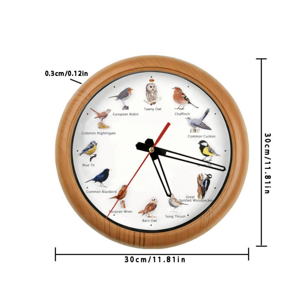 Round Wall Clock with Wooden Frame Nature-Inspired for Living Room, Hallway