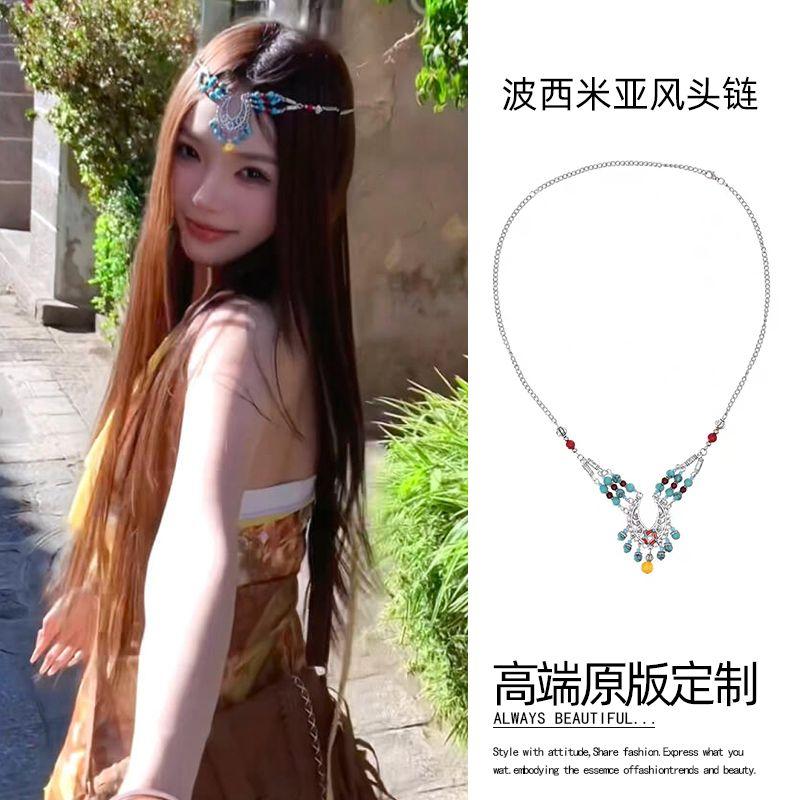 

Этнический Стиль Головной Убор Цепочка на Лоб Ожерелье Экзотические Аксессуары для Волос Юньнань Лицзян Дали Туризм Фотография Лоб Бриллиантовые Украшения Bohemia head chain