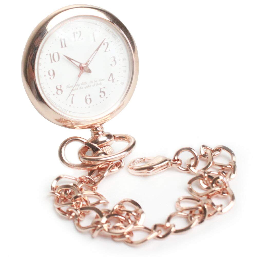 

3WAY Luminous Nurse Watch Clip Reel Chain Replacement Inverted Dial Pocket Watch Pink Gold [Blanc Angers]