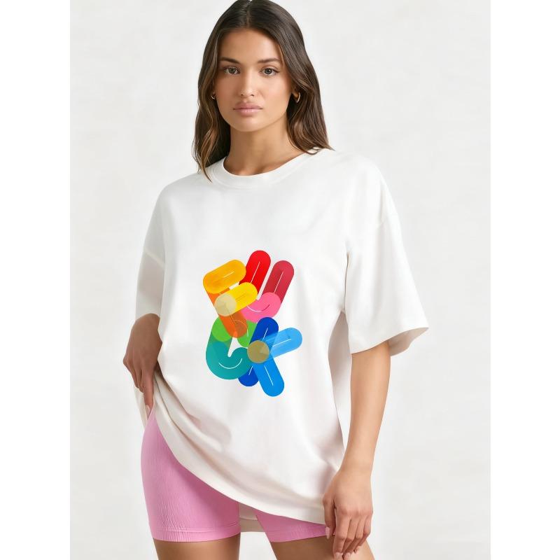 

Женская футболка оверсайз с коротким рукавом и принтом красочным художественным шрифтом «FUCK» XXXXL белый