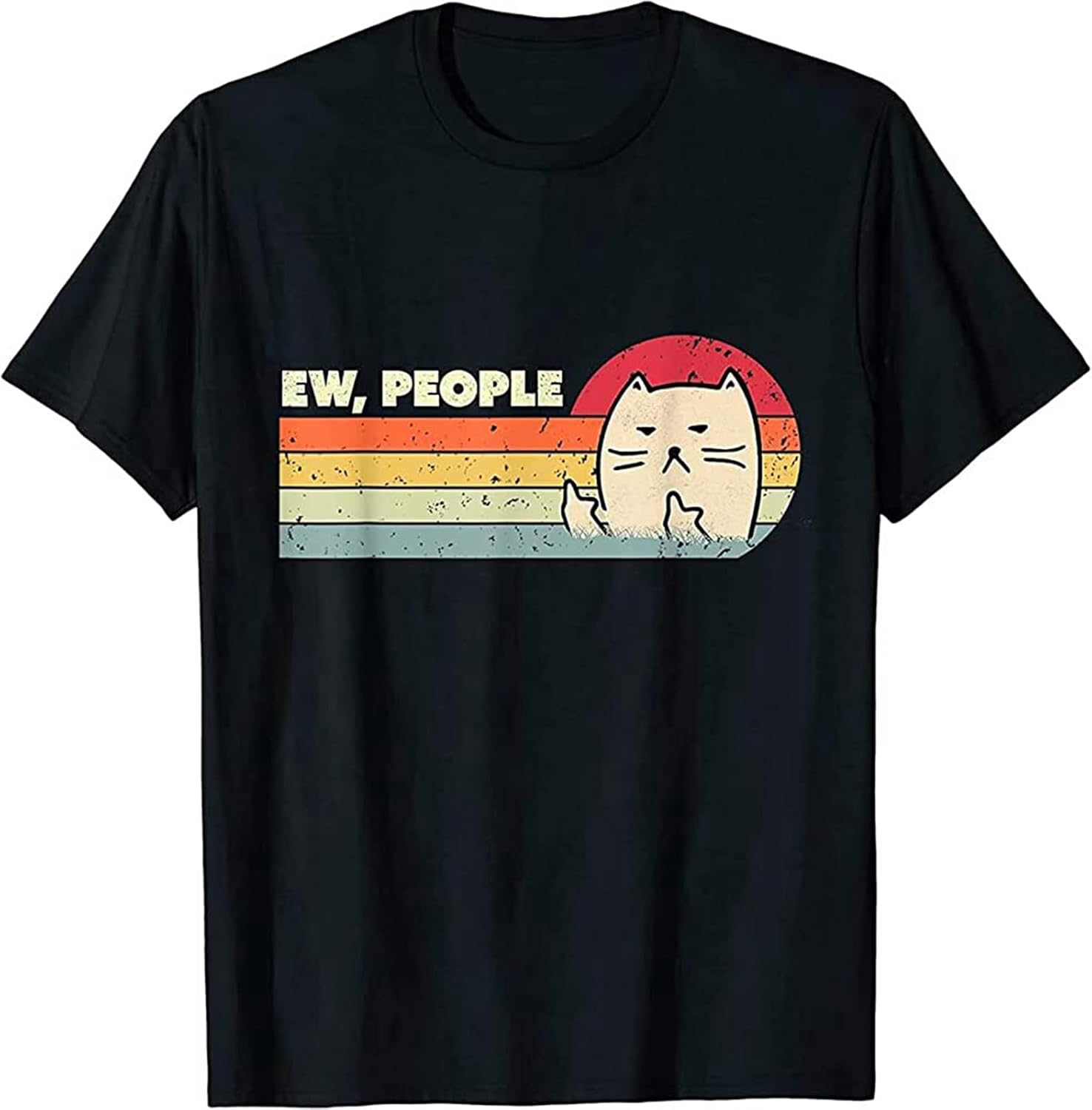 Retro Style Ewpeople Mens T-Shirt Funny Cat Mens T-Shirt Black L чёрный
