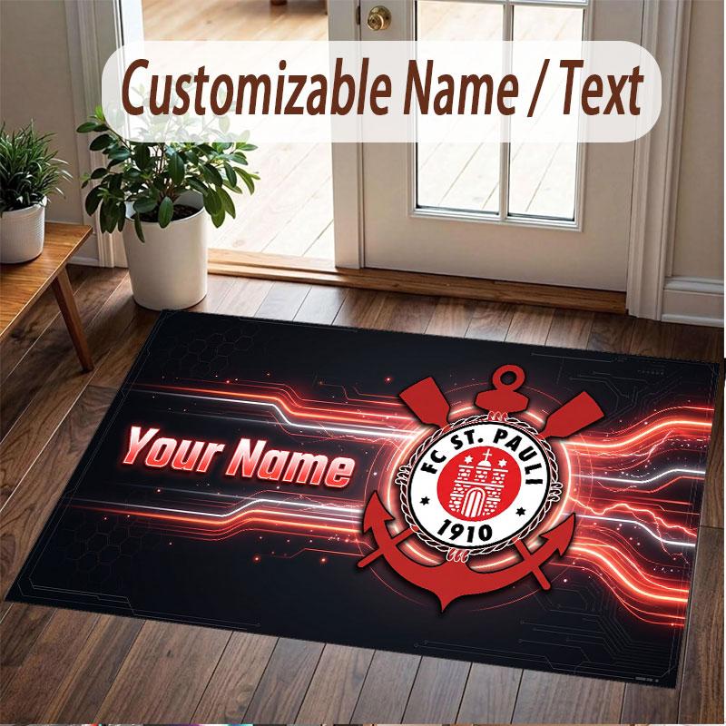Custom Rug FC St. Pauli Pattern Print Name Text Soft Non‑Slip Floor Carpet for Home Indoor Decoration