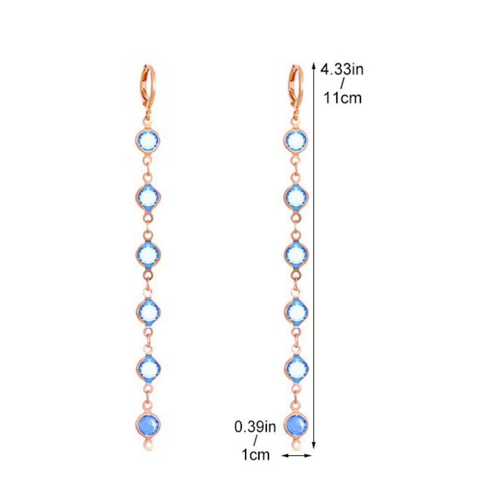Copper Chain Rhinestone Earrings Colorful Rhinestone Long Tassel Earrings  Banquet Jewelry