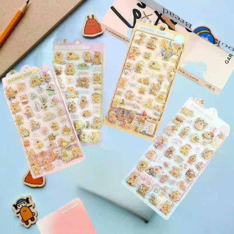 4Pcs Cute Cartoon Capybara 3D Relief Bubble Stickers Kawaii Animal Decorations DIY Scrapbook Sticker Phone Case Decoration Gifts