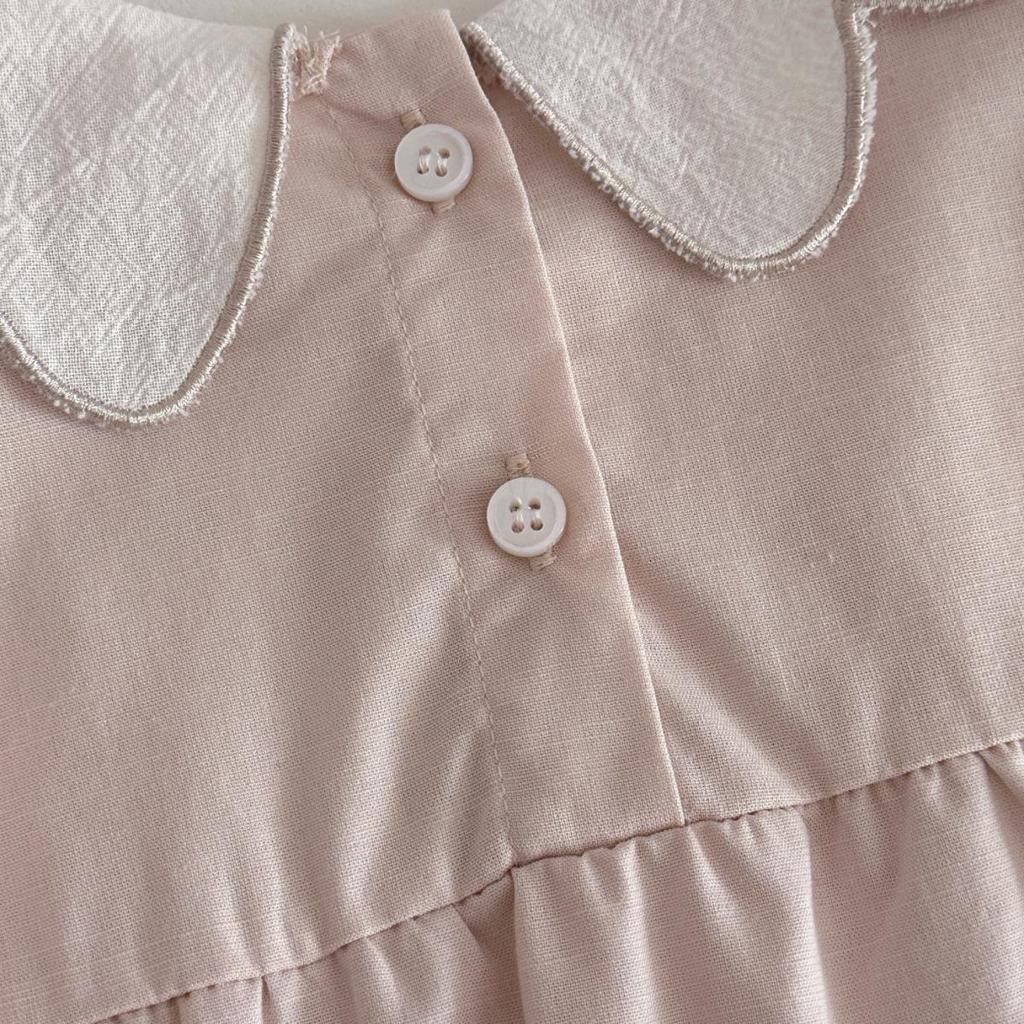 Baby Mädchen bestickter Kragen Kurzarm Baumwoll Strampler, Hellviolett 100 Tage Ausflug Outfit