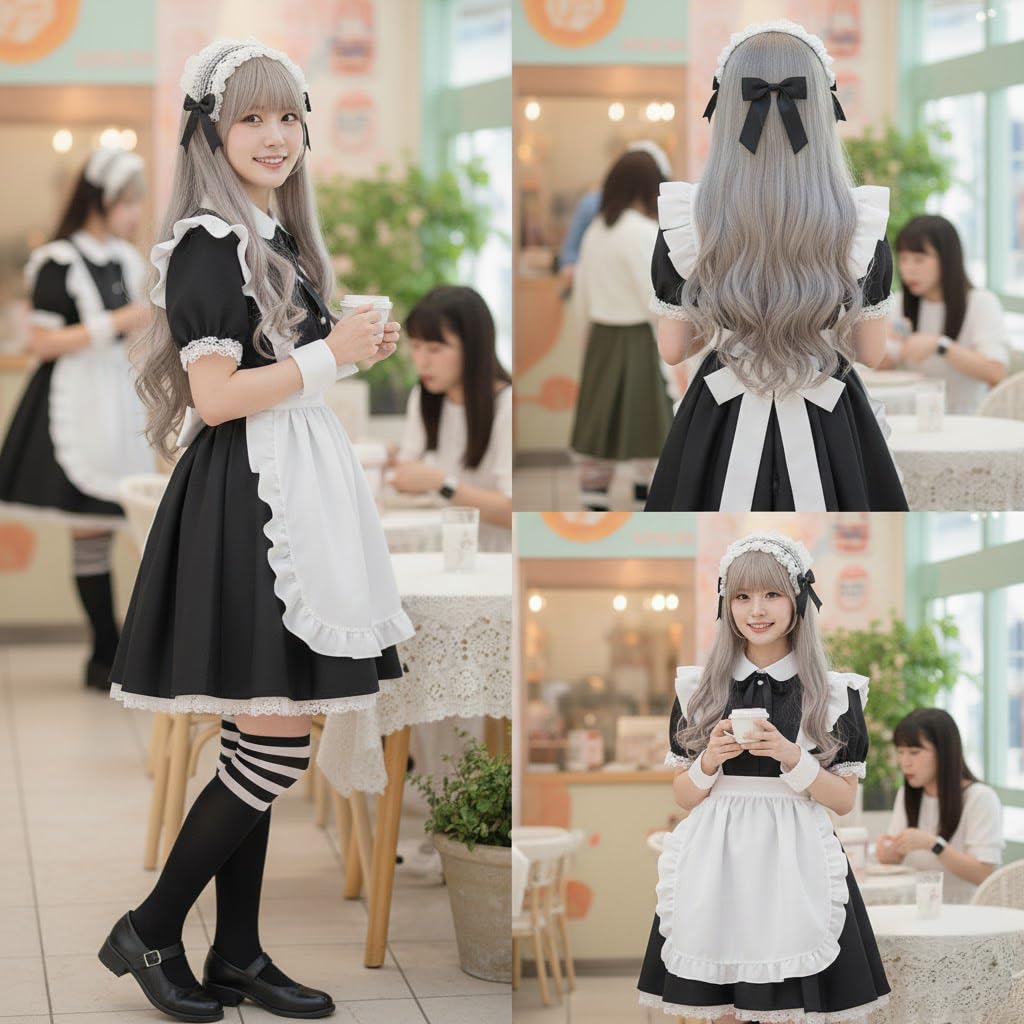 Doll-style Lace & Long Ribbon Head Dress with Rose Charm, Lolita Hair Accessory, Headband with Lace Bow, Moe, Cute, Cosplay, Lolita, Maid Cafe [Used]