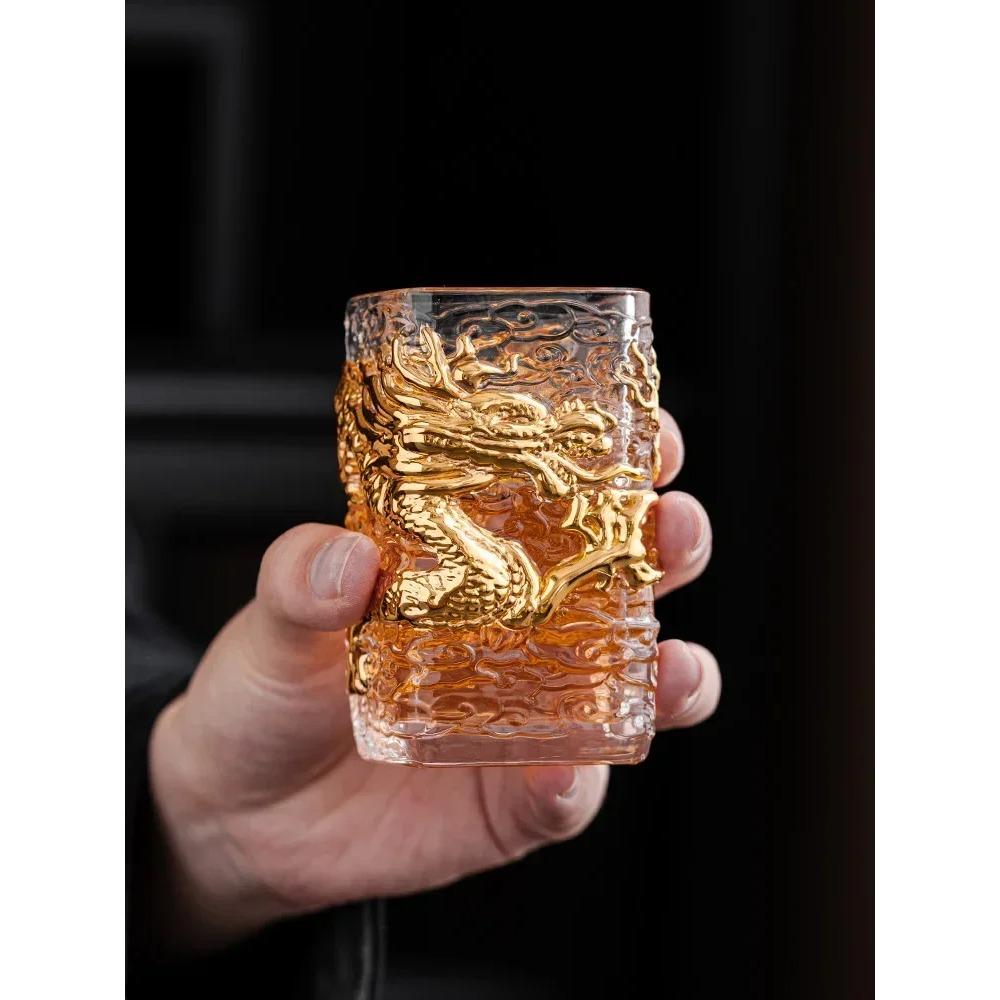 Skleněný čajový šálek Šálek Zlatý drak Žáruvzdorné sklo Mistrovský šálek Jeden šálek