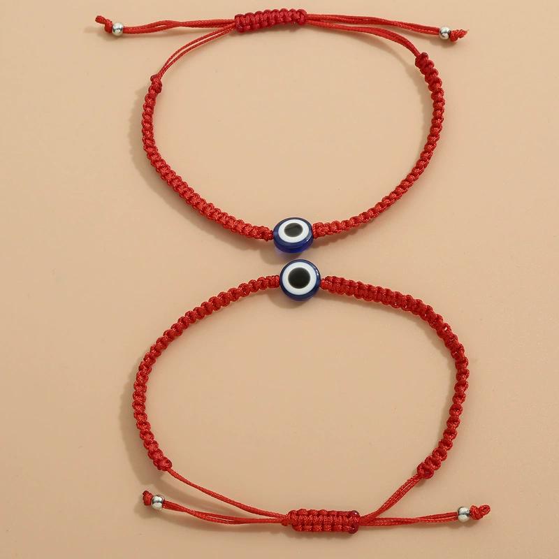 1PC Evil Eye Bracelet Handwoven Adjustable Friendship Cord with Blue Eye Charm - Stretchable Spiritual Protection Anklet for Women Men 15-30cm