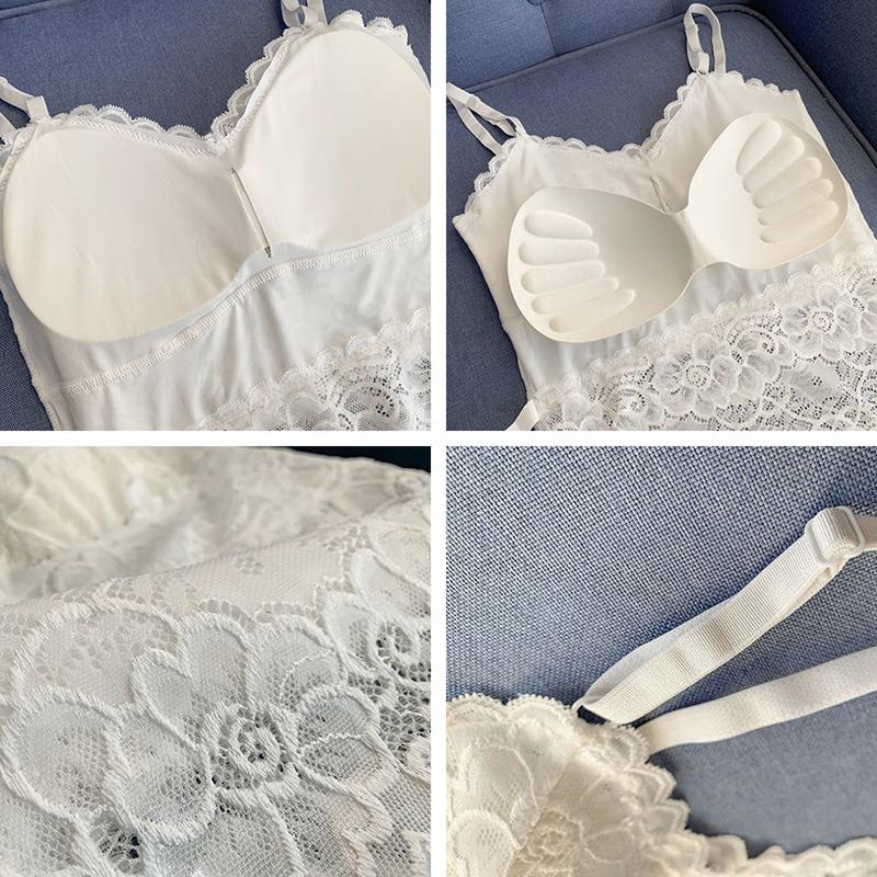 WTEMPO Verstellbarer Schultergurt, kurzes Oberteil, BH mit Brustpolster, Vier-Jahreszeiten-Unterhemd, Weste, lange Spitze, sexy Basisunterwäsche für Damen