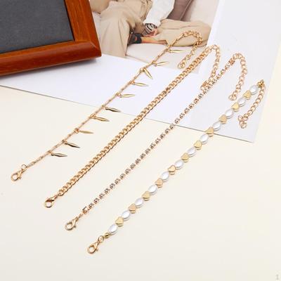 4Pcs Ankle Bracelet Beaded Adjustable Sterling Gold Alloy for Women Beach