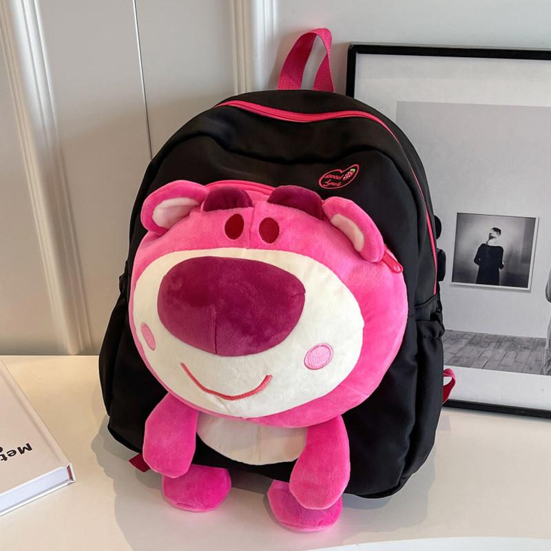 

Cute Embroidered Teddy Bear Head Plush Cartoon Backpack For Middle School Students Soft Nylon Book Bag чорний