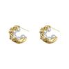 18K Gold-Plated Pearl Zircon Textured C-Shape Earrings – French Light Luxury Style