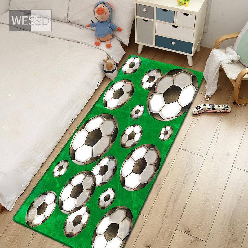 Green Football Rug For Boys 3D Football Field Kids Bedroom Carpet Soft Bedside Mat Cute Bathroom Mat Kawaii Toilet Mat Doormat