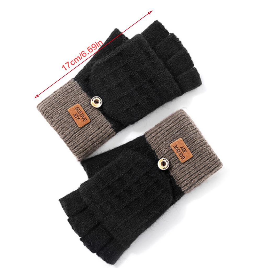 Winter Gloves Warm Flip Half&Full Finger Color Blocking Convertible Typing Glove