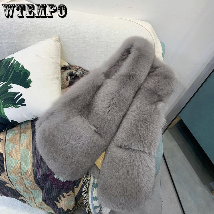 Gilet in Finta Pelliccia di Volpe Autunno Inverno Donna Lunghezza Media Moda Pelliccia Cappotto Unico