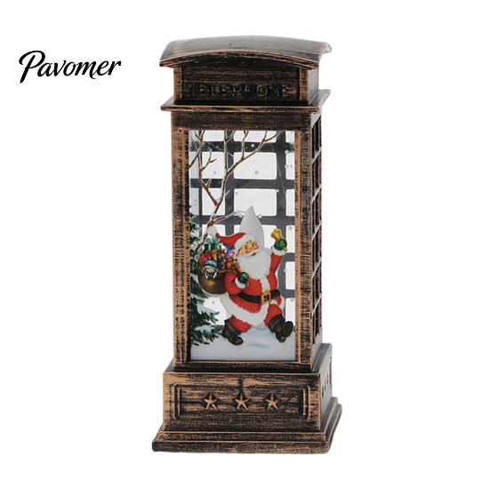 Bedroom Bedside Lamp Telephone Booth Christmas Lantern, Vintage LED Flameless Candle Night Light Retro Phone for Desk, Festive Tabletop Decor, Holiday