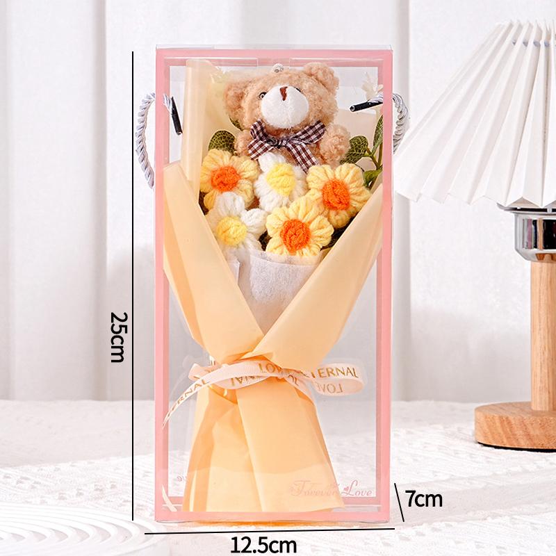 Crochet Puffs Rose Bouquet Finished Product Handmade Artificial Flower Decorations Valentine Mother Day Festival Souvenirs Gifts