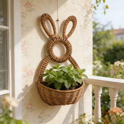 Hanging Wall Pocket Handwoven Wicker Easter Bunny Basket Rustic Charm Unlined Basket Flowers Eggs Gifts Indoor Outdoor Seasonal Decor