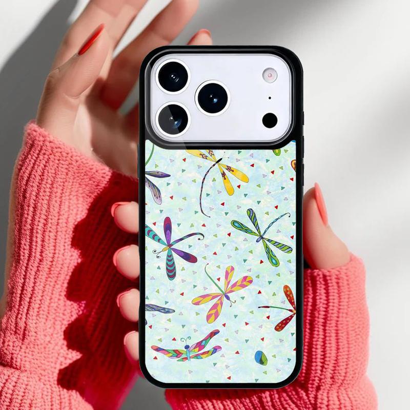 Floral Colorful Dragonfly Phone Case for iPhone 17 16 15 14 13 Pro Max Back Cover for 12 11 Pro Coque