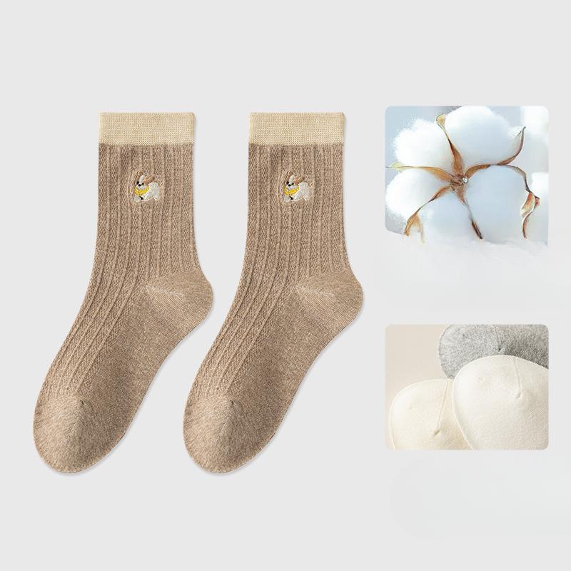 Ladies Spring and Autumn Assorted Colors Cute Embroidery Puppy Drum Pile Socks