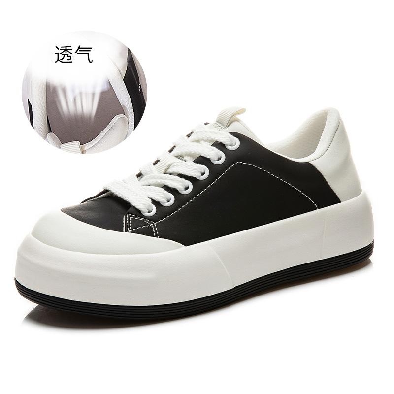Absorbent Sole Leather Women's Shoes Spring 2025 New Women's Flat Shoes Casual Height Increase White Shoes Breathable Board Shoes