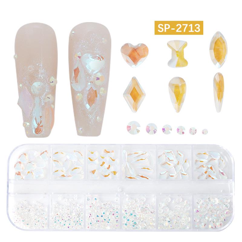 "12-Grid Irregular AB Glass Diamonds for Nail Art"